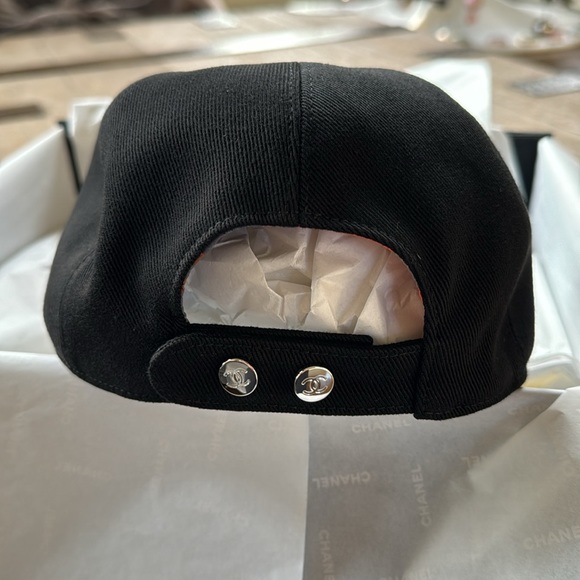 Chanel black denim logo hat baseball cap one size with box coco beach - Picture 3 of 9